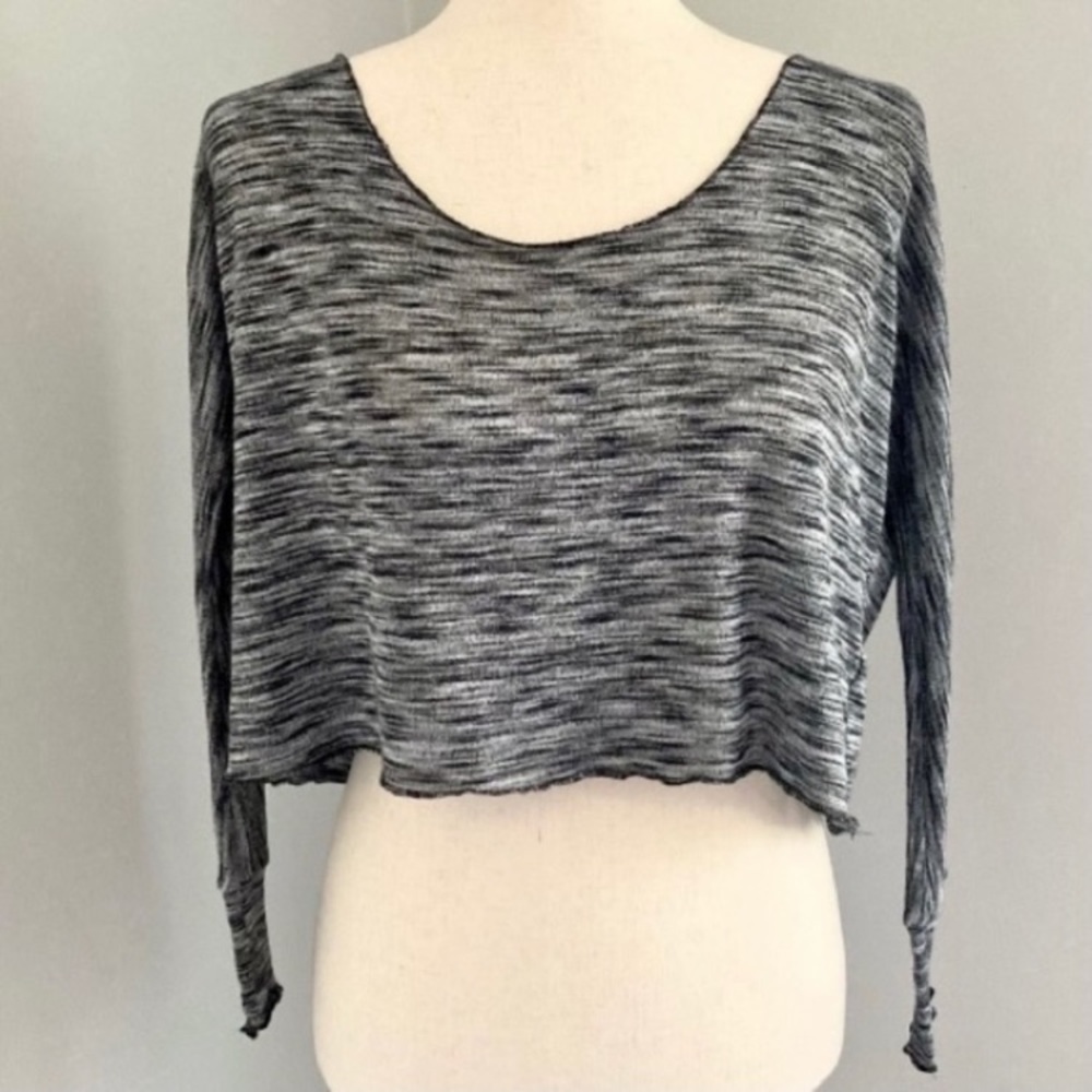 PacSun LA Hearts Marled Grey Long Sleeve Cropped Top size XS
